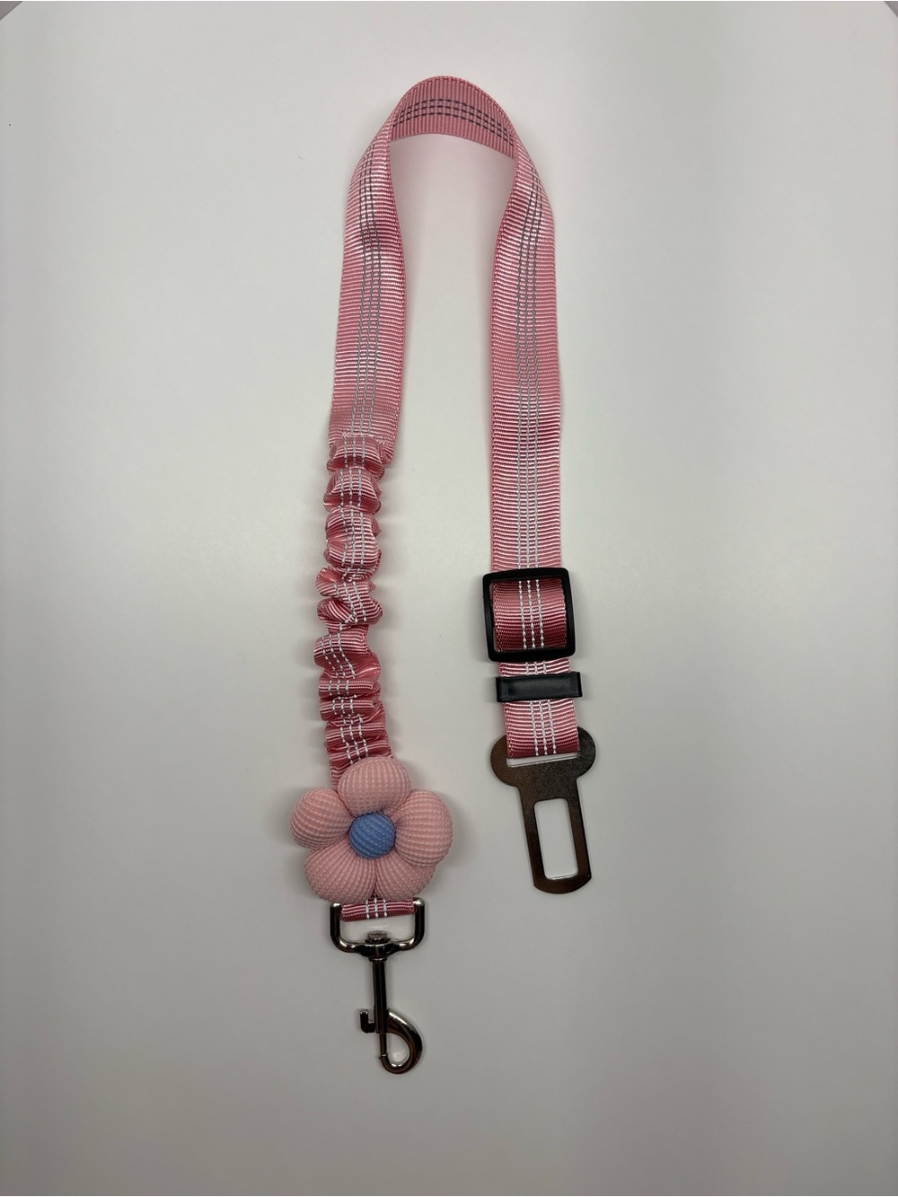 Pink Nylon Dog Seat Belt Leash, Adjustable Elastic Bungee, S